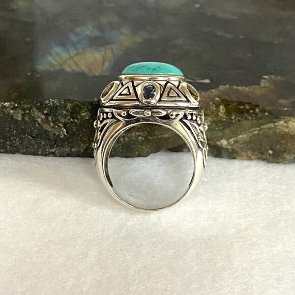 Sterling Silver 925 Thailand Turquoise Multi Gemstone Dome Statement Ring 7.75 - Picture 7 of 16